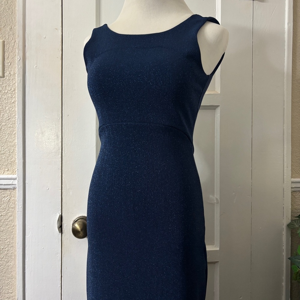Betsey Johnson Vintage Dark Blue Shimmer Maxi Dress - Picture 9 of 15